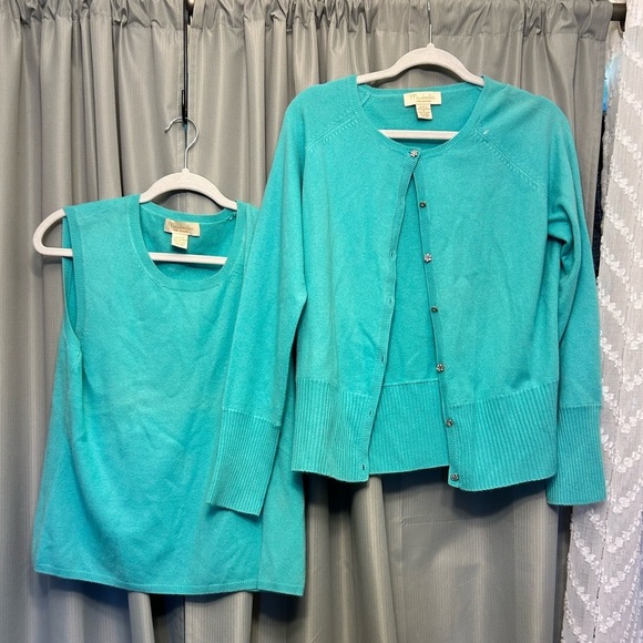 Vintage Mainbocher Pure Cashmere Sweater cardigan jewel button flaw make offer - Picture 1 of 9
